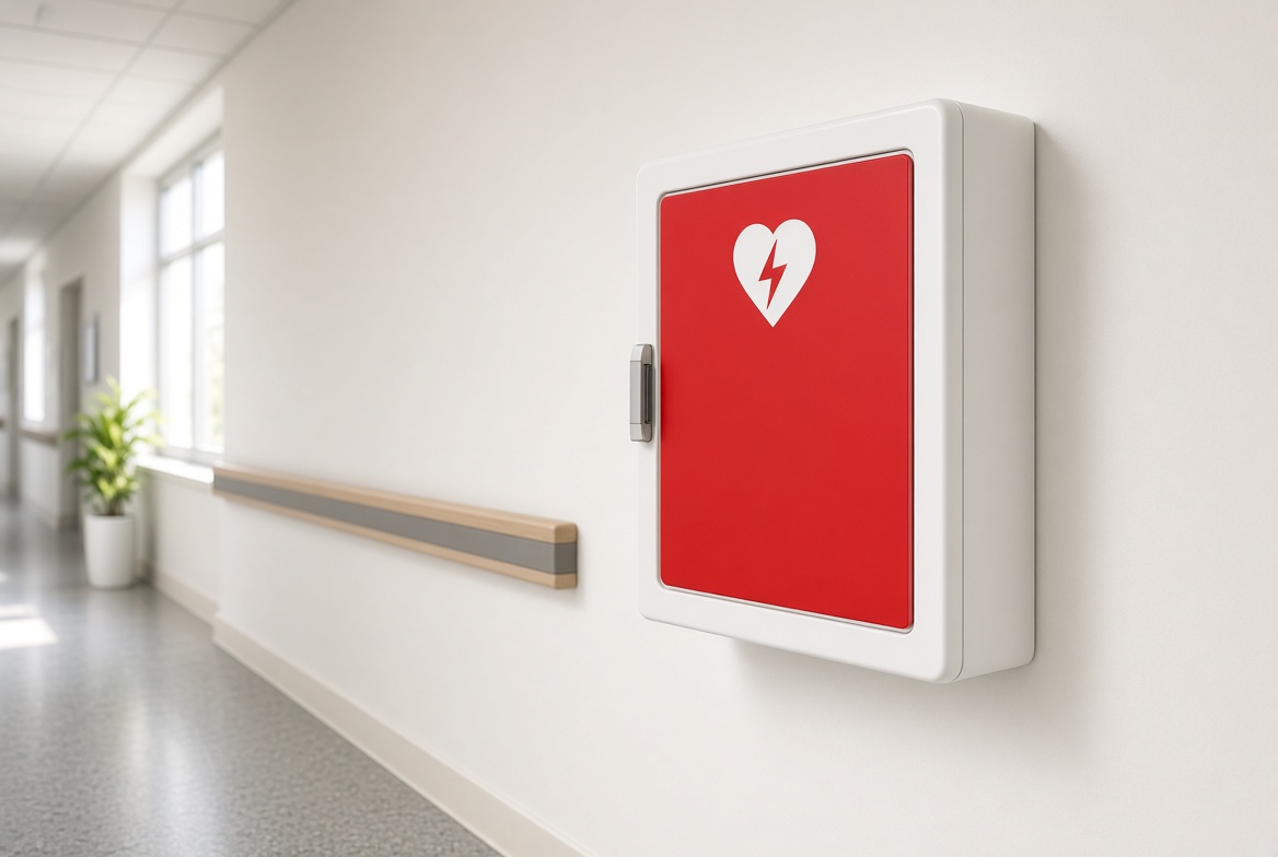Wall-mounted automated external defibrillator cabinet